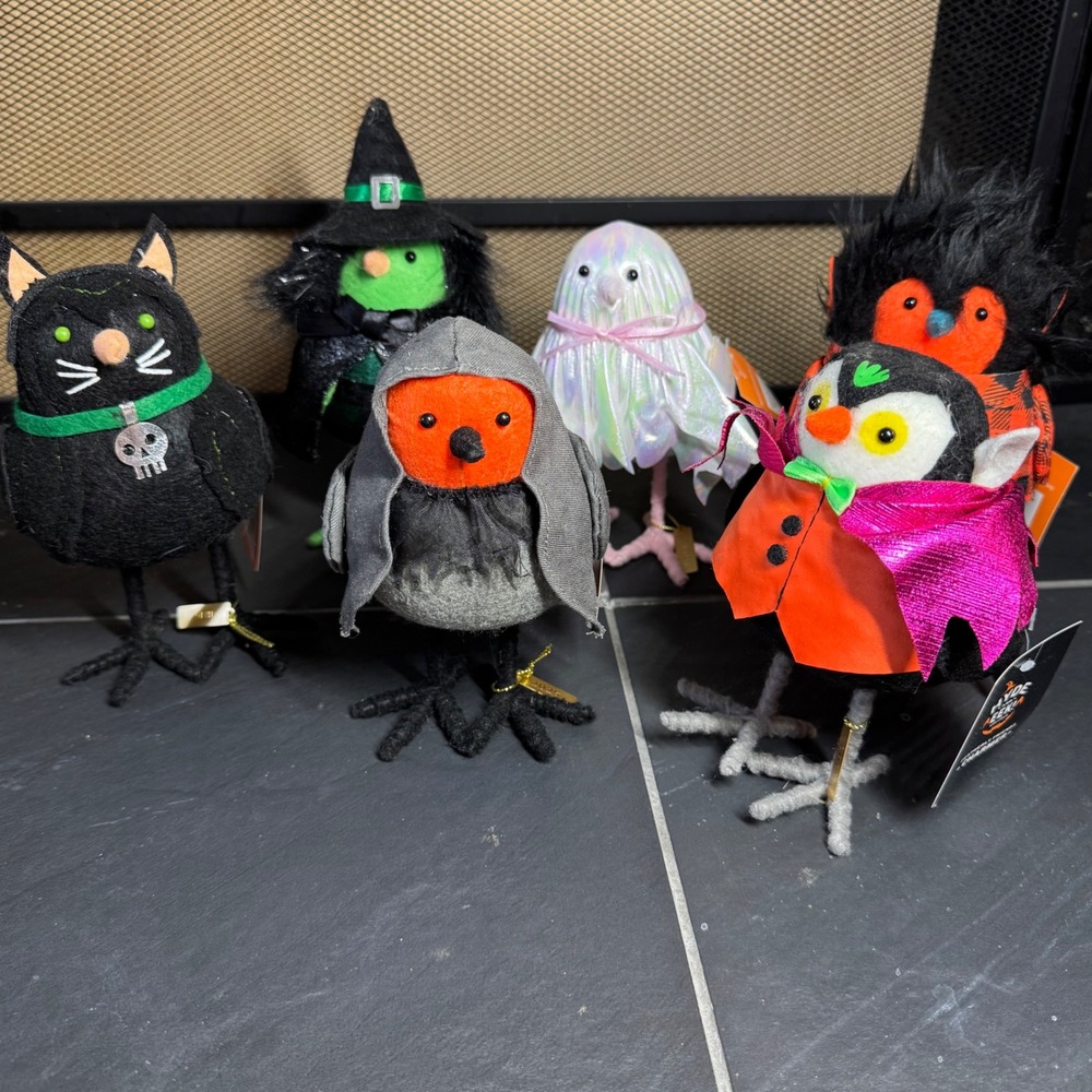 Featherly Friends Hyde & EEK Halloween Bird Set of 6 Witch Ghost Vampire Cat